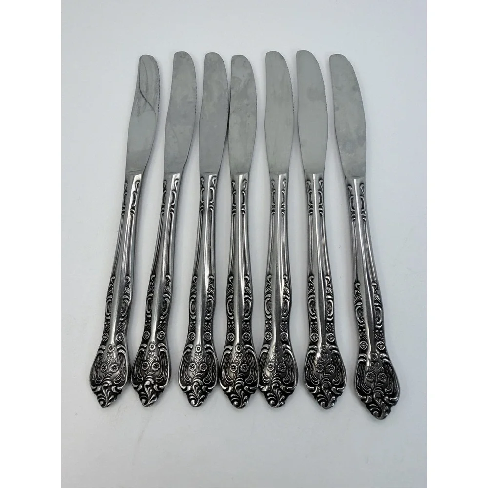 Stanley Roberts DYNASTY Stainless 5 Petal Flower - Set of 7 Dinner Knives